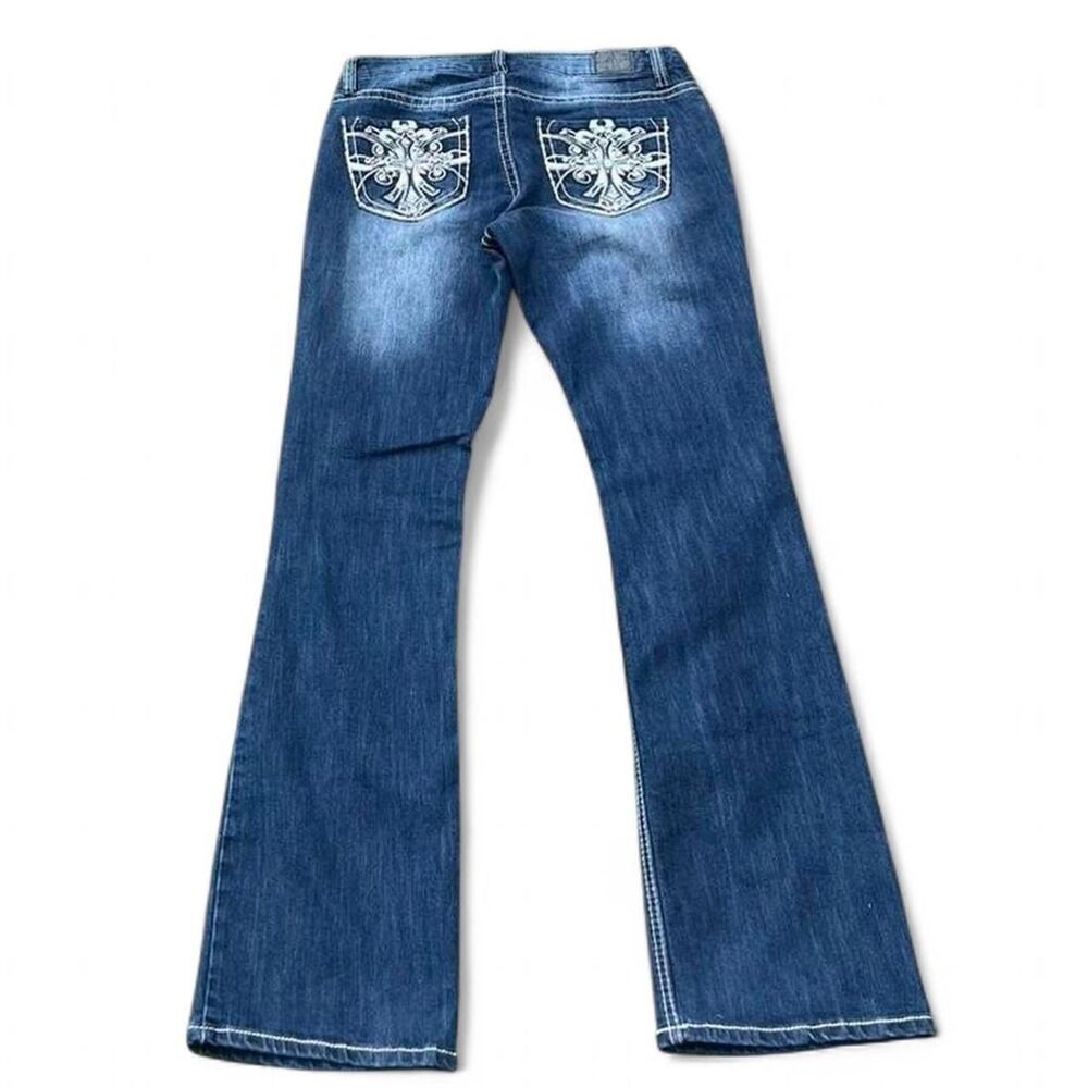 Y2k love nation lowrise embroidered cross rhinestone back pockets Women's Jeans